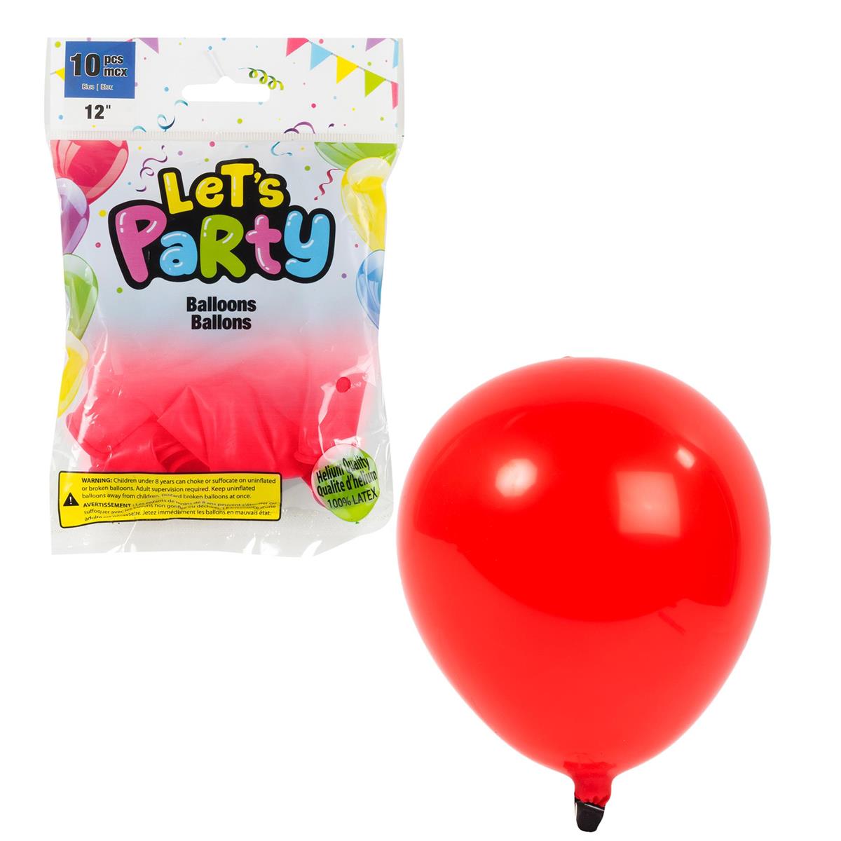 Let's Party 12" Round Balloons - Hellium Quality - Red ~ 10 per pack-0