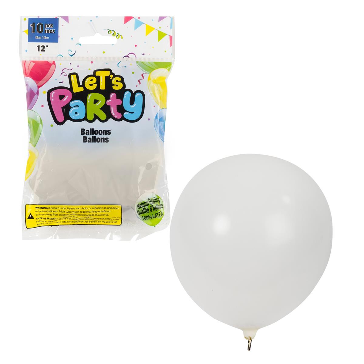 Let's Party 12" Round Balloons - Hellium Quality - White ~ 10 per pack-0