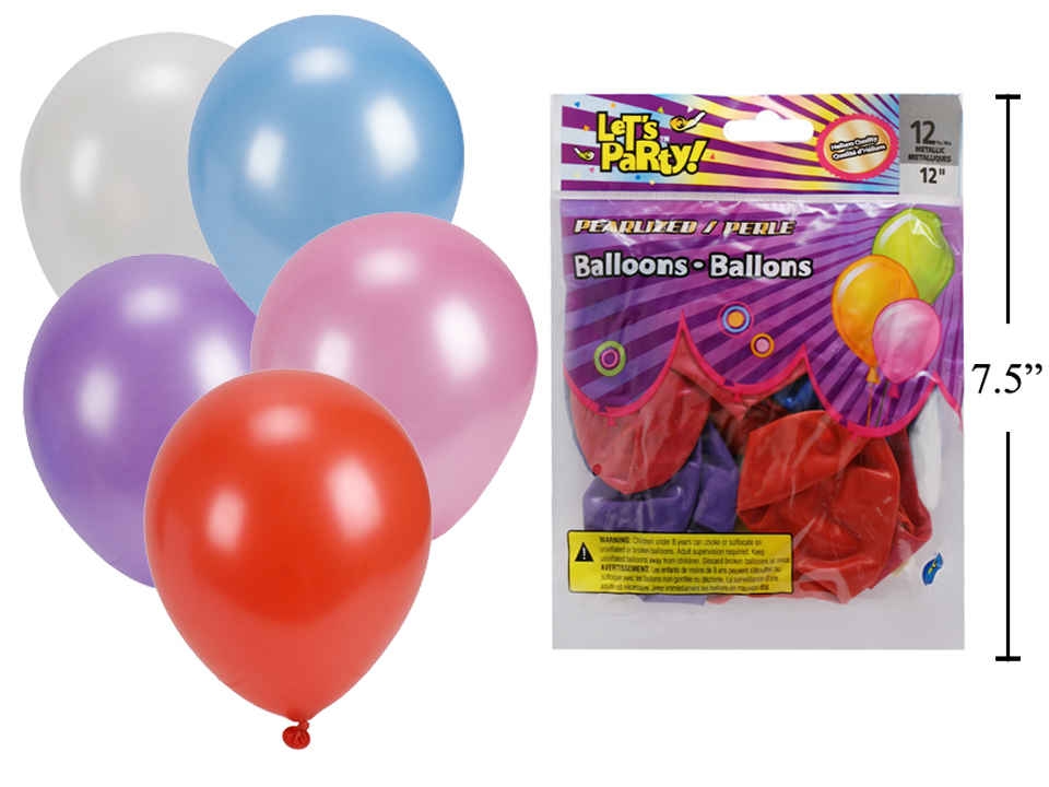 12" Round Balloons - Assorted Metallic Colors ~ 12 per pack-0