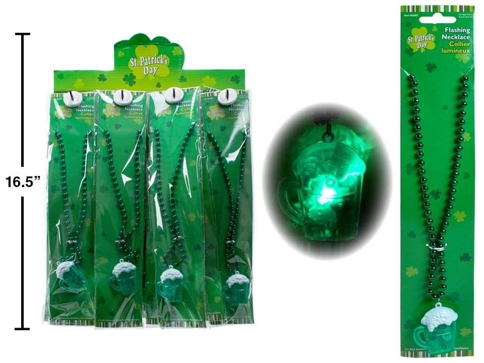St. Patrick's Day Flashing Beer Mug Necklace -0