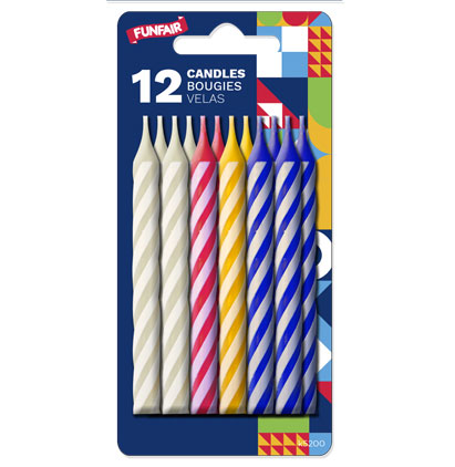 FunFair Birthday Candle - Striped Assorted Colors ~ 12 per pack-0