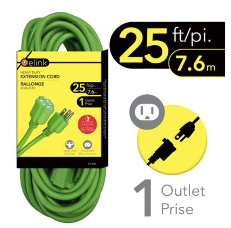 Heavy Duty Outdoor Extension Cord w/1 Outlet - 25'-0