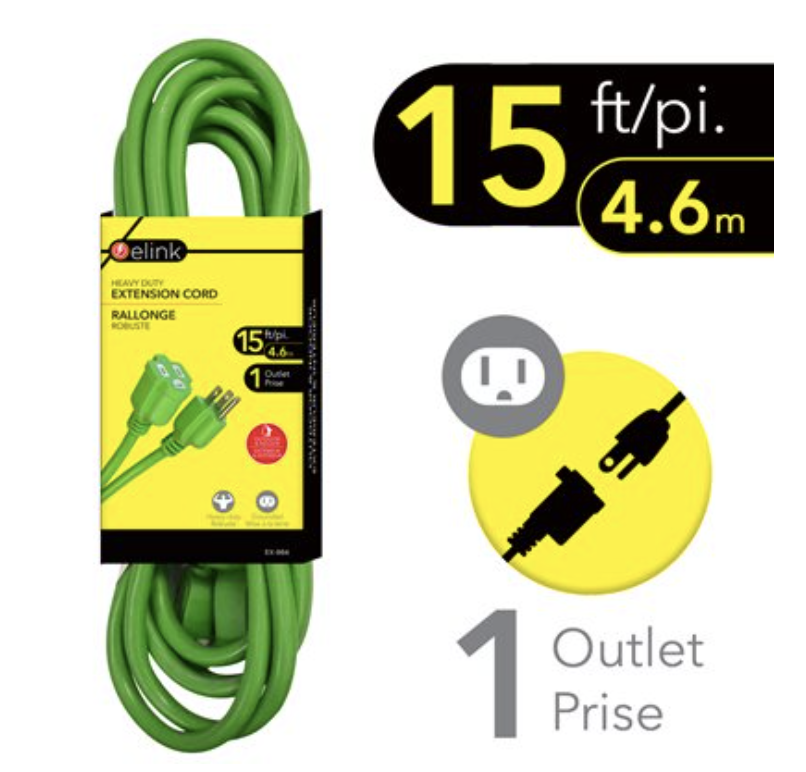Heavy Duty Outdoor Extension Cord w/1 Outlet - 15'-0