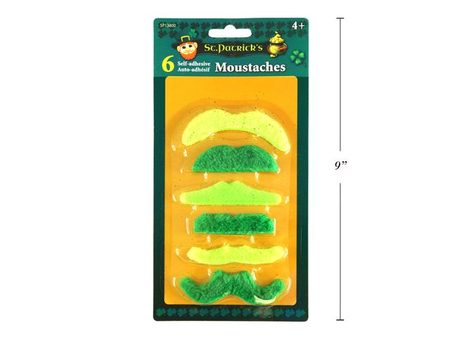St. Patrick's Day Self-Adhesive Green Moustaches ~ 6 per pack-0