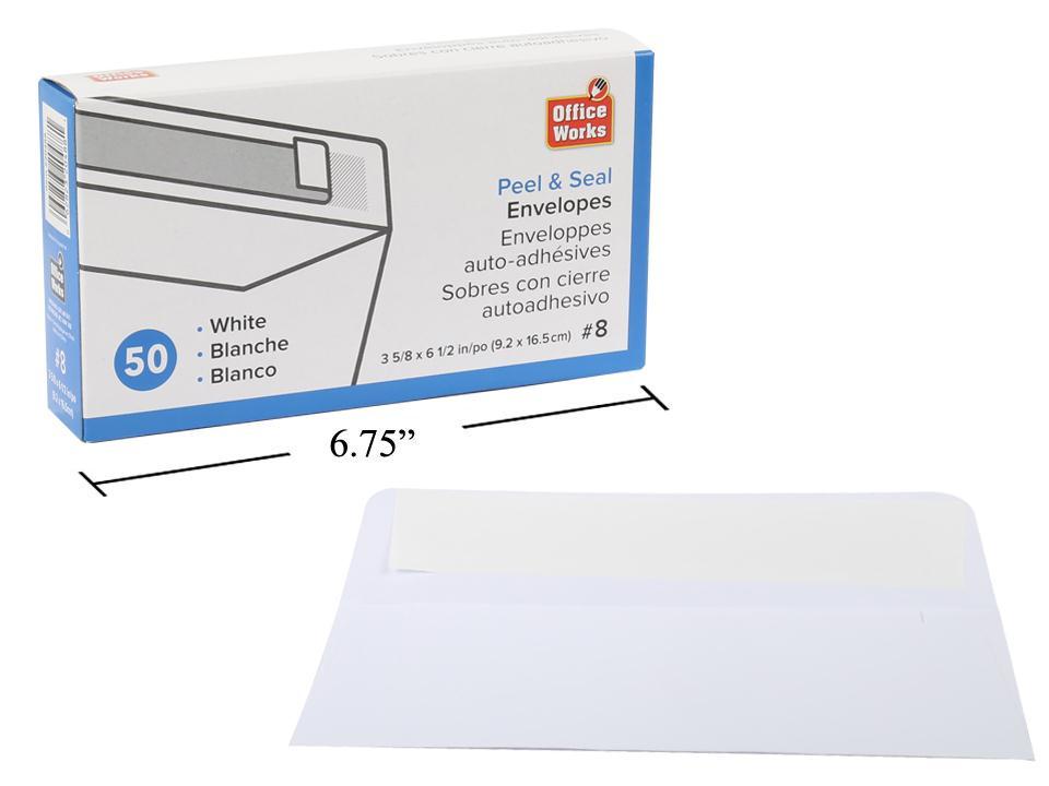 Office Works White Envelopes #8 - Peel N Seal ~ 50 per box-0