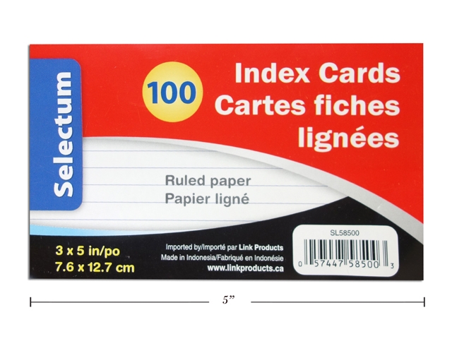Selectum Index Cards 3" x 5" - Ruled - White ~ 100 per pack-0