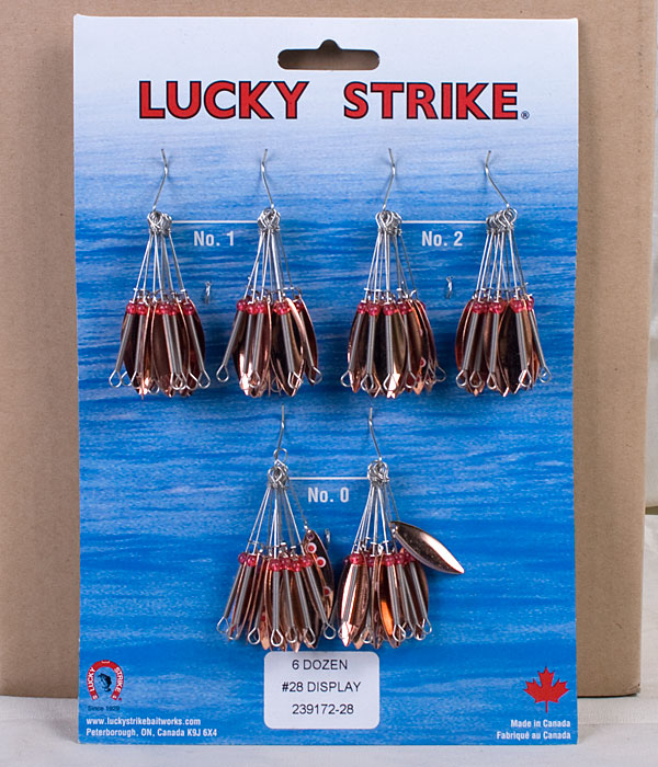 Lucky Strike #28 - Red Spot Single Willow Leaf Spinner ~ 6 dozen per display-0