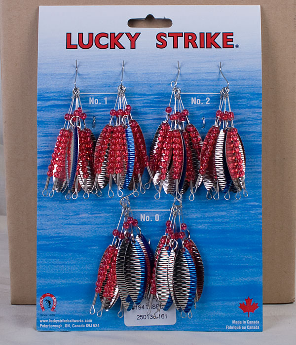 Lucky Strike #194 - Hammered Nickel wBlue Stripe Large Willowleaf Spinners ~ 3 dozen per display-0