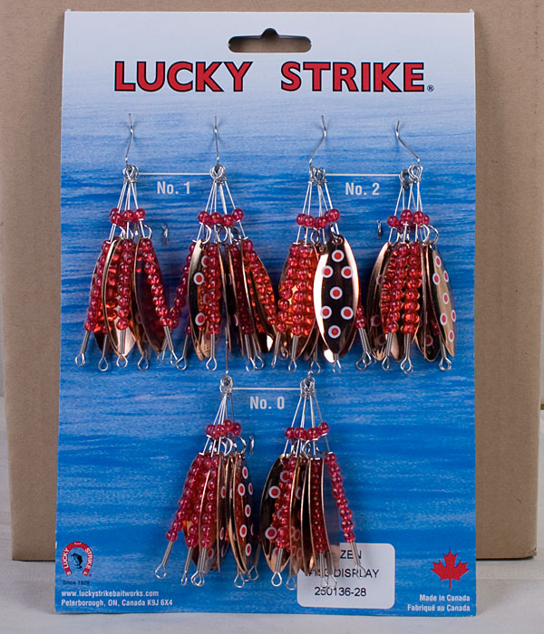 Lucky Strike #193 - #28 Red Spot Large Willowleaf Spinners ~ 3 dozen per display-0