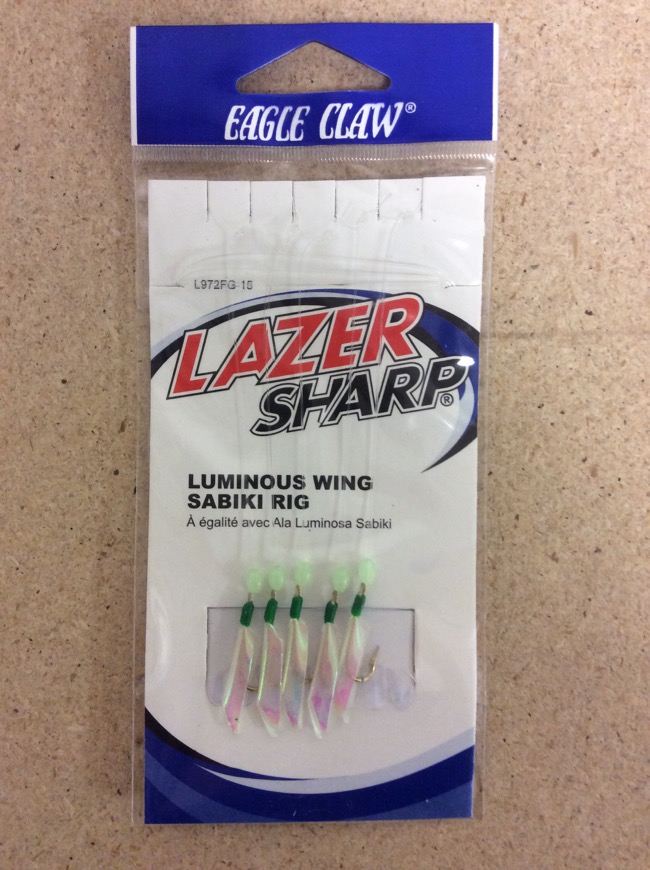 Eagle Claw Luminous Wing Sabiki Rig, 5/string ~ Fluorescent Green-0