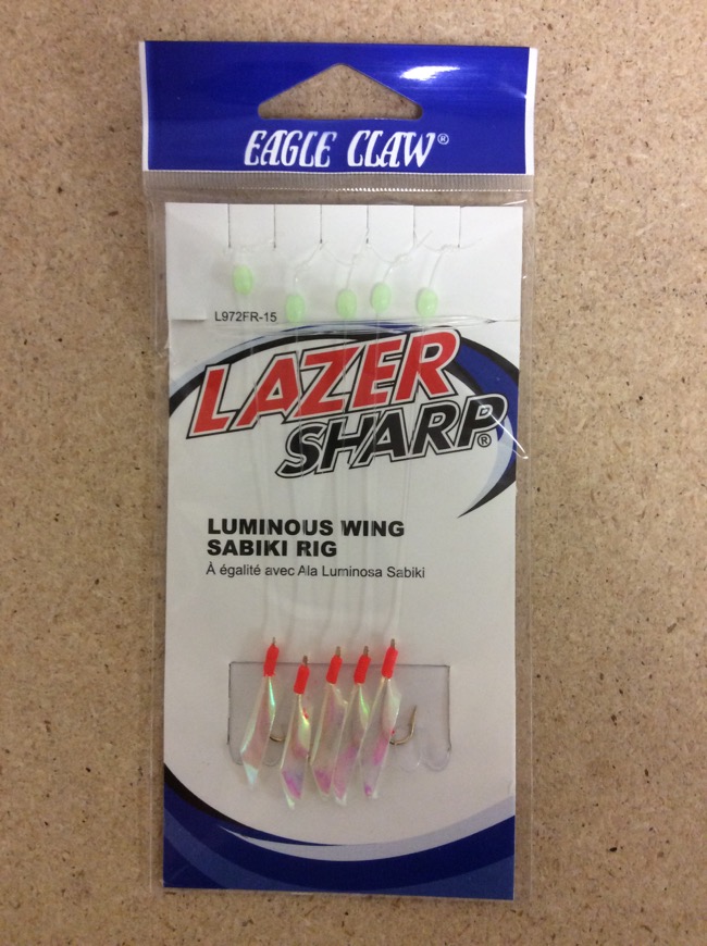 Eagle Claw Luminous Wing Sabiki Rig, 5/string ~ Fluorescent Red-0
