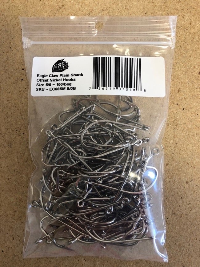 Eagle Claw Plain Shank Offset Nickel Hooks - Size 5/0 ~ 100 per bag-0