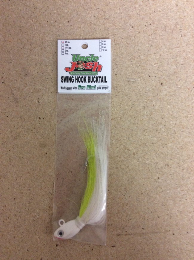Uncle Josh Swinghook Bucktail Striper Jig - 3/4oz ~ White / Chartreuse -0
