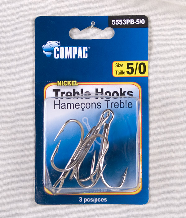 Compac Nickel Treble Hooks - Size 5/0 ~ 3 per pack-0