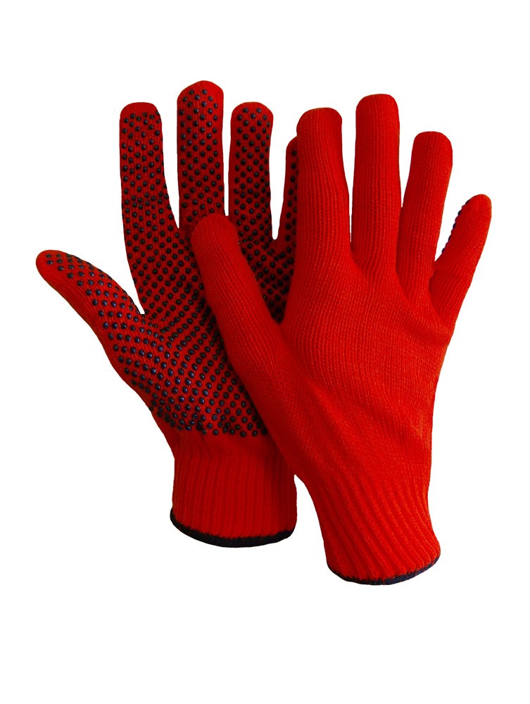 Fluorescent Orange Knitted Gloves with PVC Dots-0