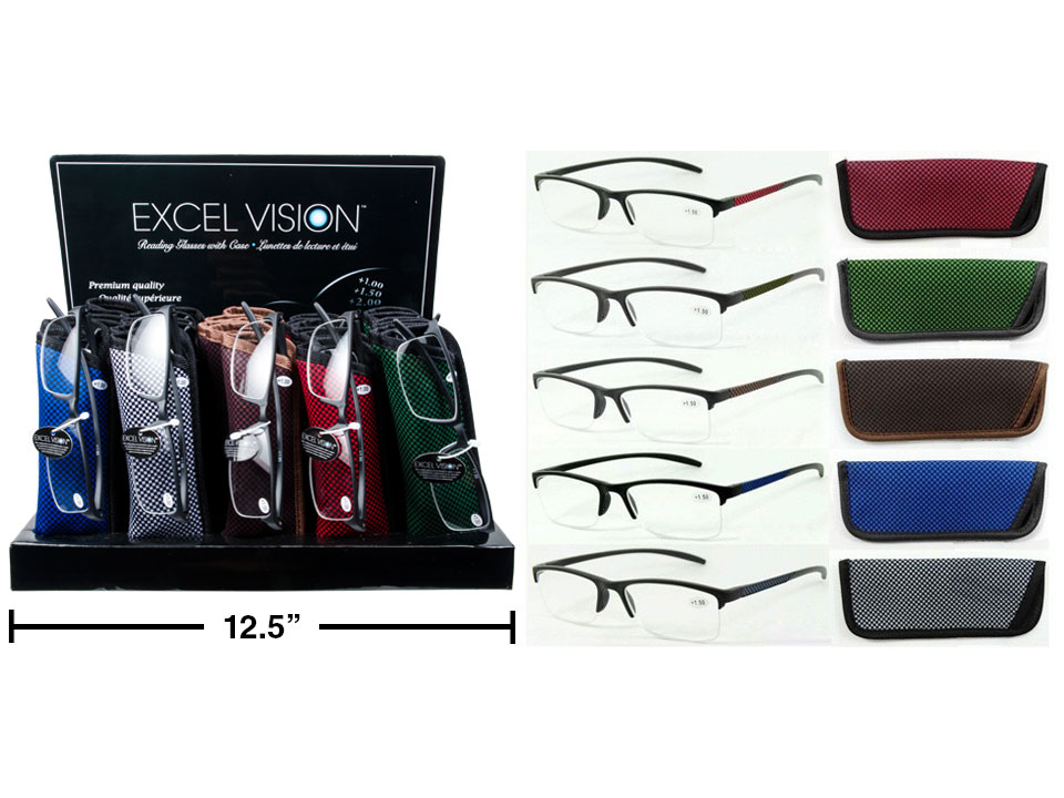 Excel Vision Half Rim Reading Glasses w/Case -0