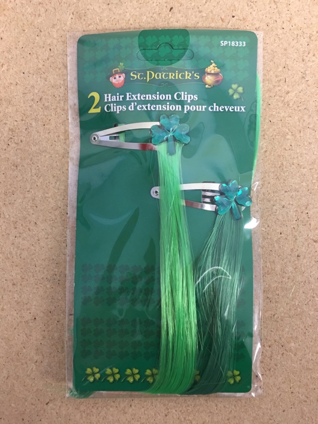 St. Patrick's Day Shamrock Jewel Hair Clip with Green Hair Extension ~ 2 per pack-0