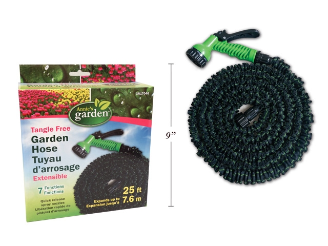 25' Tangle Free Garden Hose w/7 Function Nozzle-0