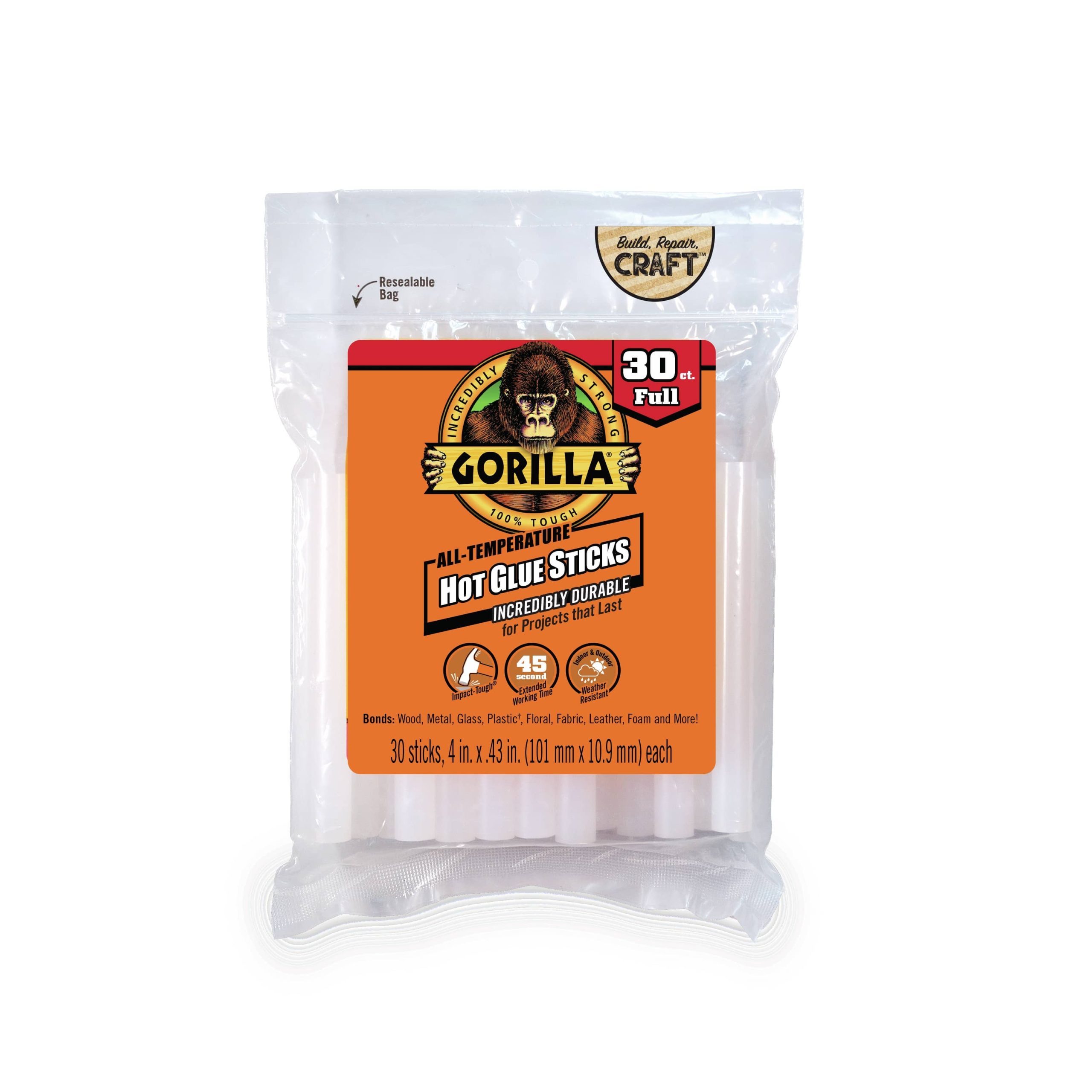 Gorilla Hot Glue Sticks for Glue Guns - 4" Full ~ 30 per pack-0