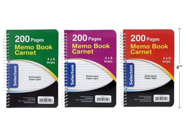 Selectum Coil Memo Book - 4" x 6" ~ 200 pages ~ 12 BOOKS PER CASE-0