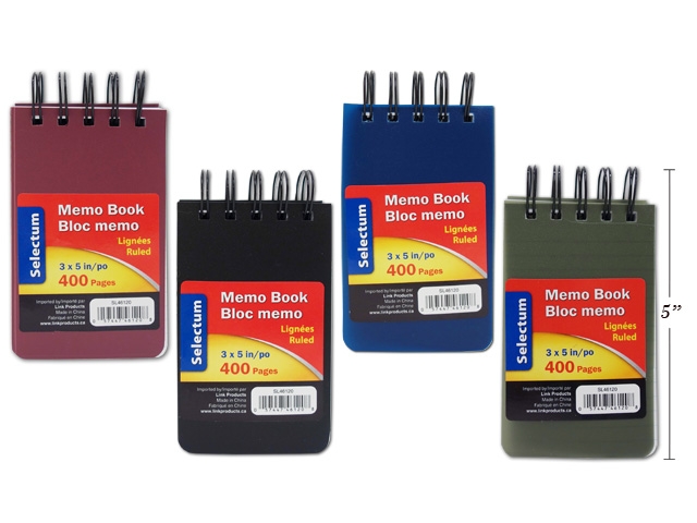 Selectum Poly Cover Coil Memo Book - 3" x 5", 400 pages ~ 6 pads per pack-0