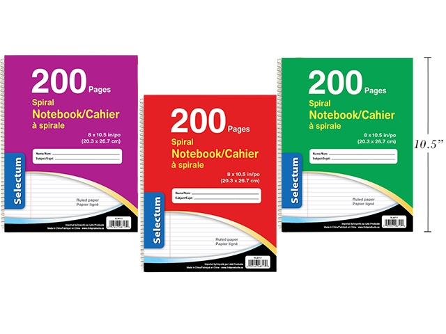 Selectum Coil Notebook, 8" x 10.5" - 200 pages ~ Sleeve of 12-0
