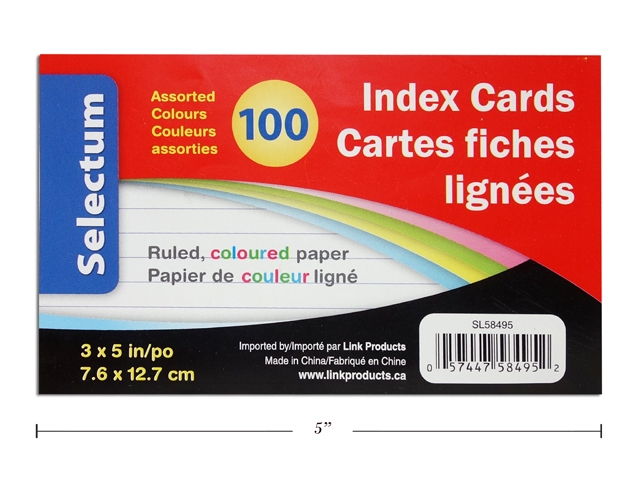 Selectum Index Cards 3" x 5" - Ruled - Colored ~ 100 per pack-0