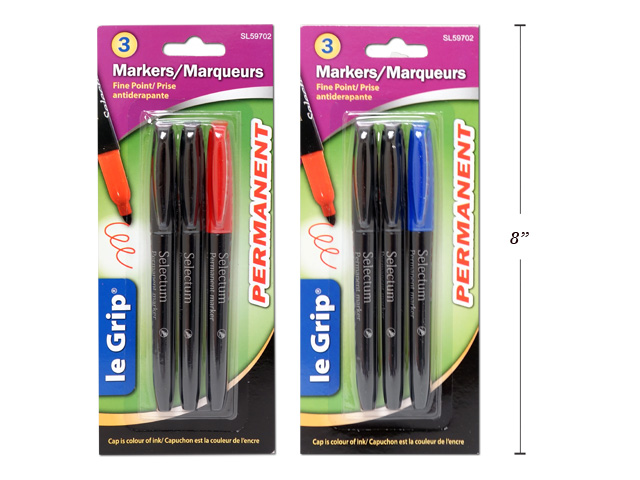 Selectum Fine Point Permanent Markers, Black x 2 + color~ 3 per pack-0