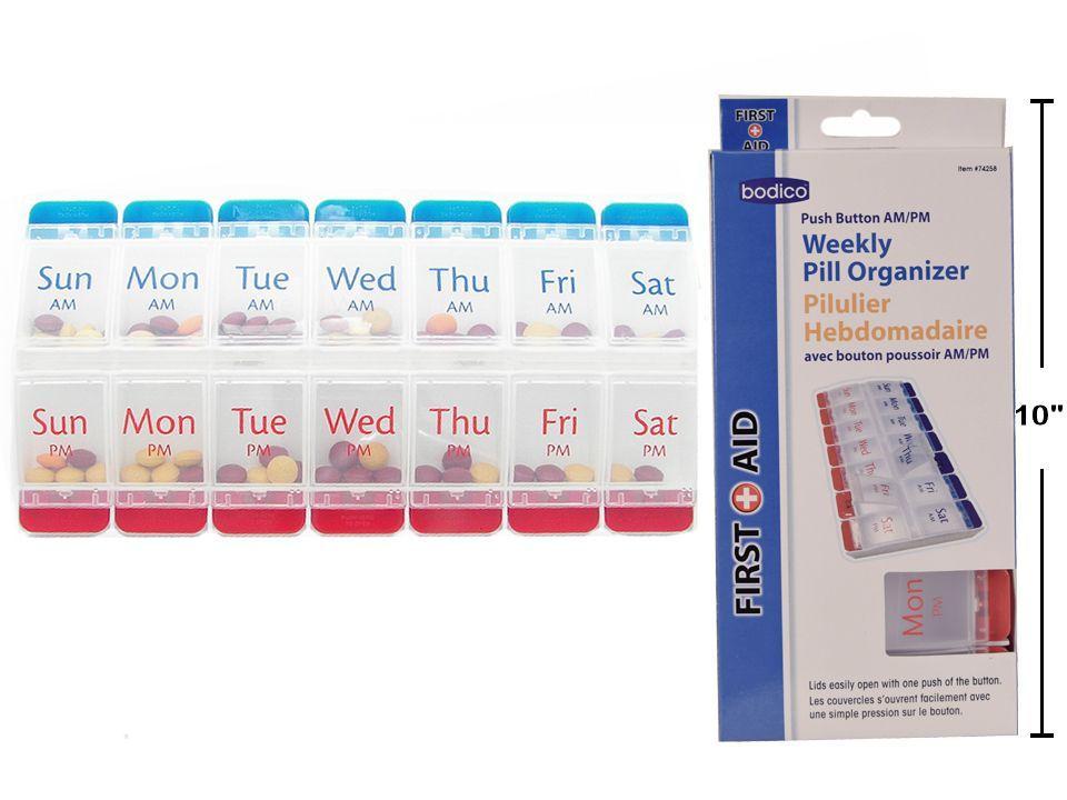 Weekly Pill Organizer with Push Button Easy Open ~ 7 Days AM / PM-0