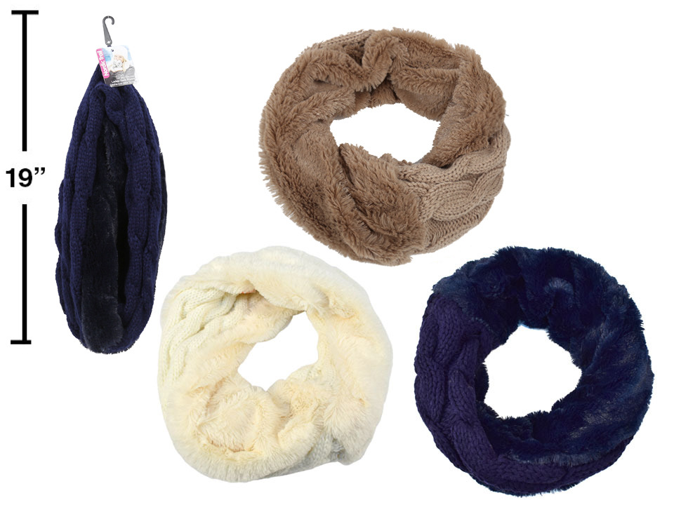 Ladies Faux Fur and Knitted Double Sided Infinity Scarf-0
