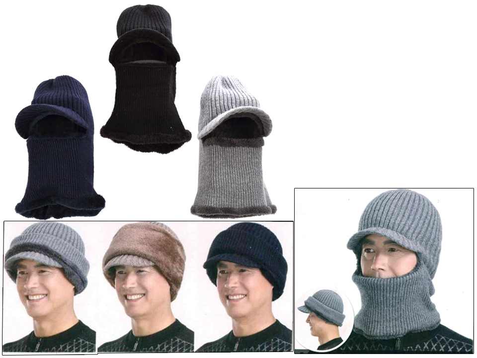Adult Knitted Balaclava with Sherpa Lining & Cap Peak-0