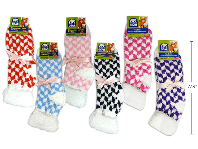 Ladies Checkered Cozy Socks with Cuff-0