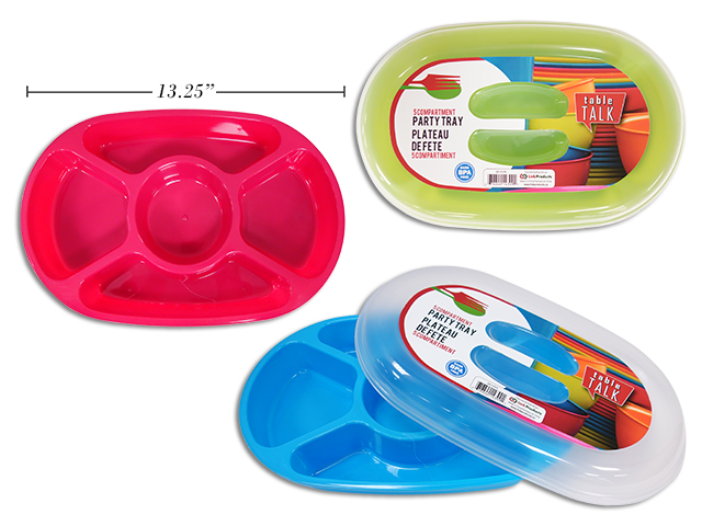 Plastic 5-Section Party Tray with Food Cover-0
