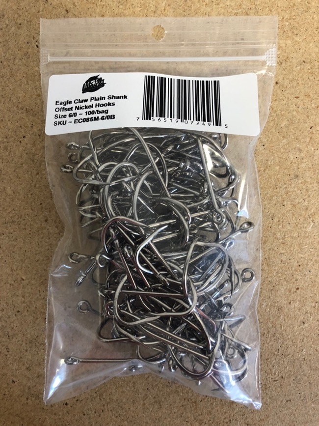 Eagle Claw Plain Shank Offset Nickel Hooks - Size 6/0 ~ 100 per bag-0