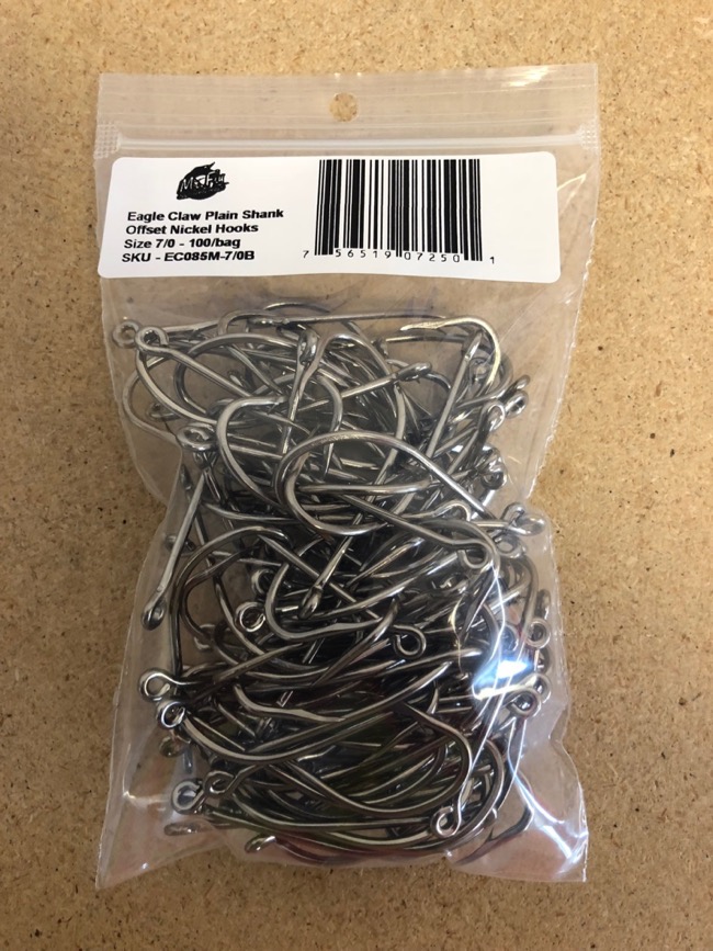Eagle Claw Plain Shank Offset Nickel Hooks - Size 7/0 ~ 100 per bag-0