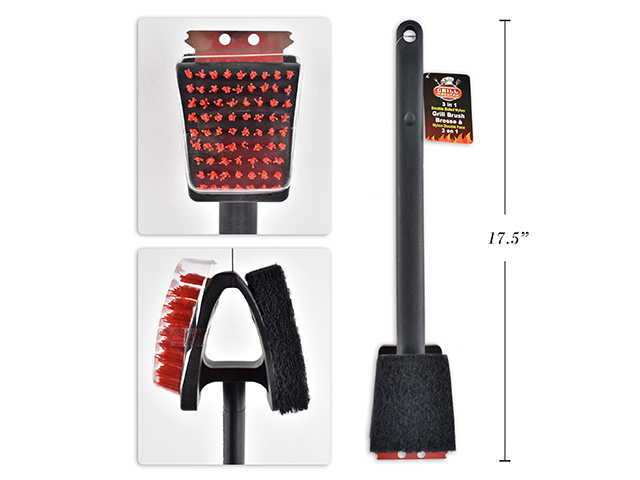 BBQ 3-in-1 Nylon Bristle Grill Brush ~ 17" L-0