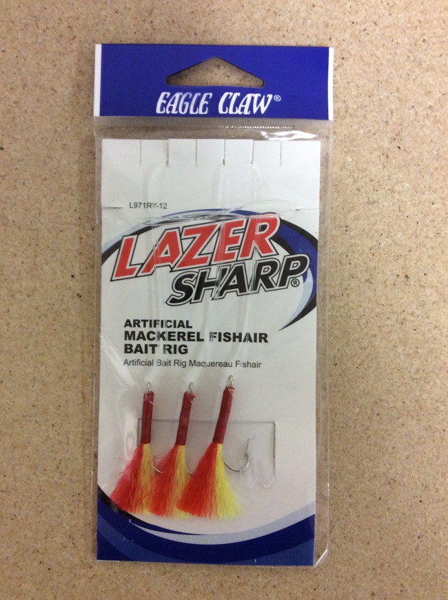 Eagle Claw Artificial Mackerel Fishhair Bait Rig, 3/string ~ Red/Yellow-0