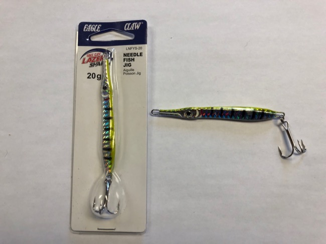 Eagle Claw Needle Fish Jig, 20 gram ~ Yellow Silver Prism-0