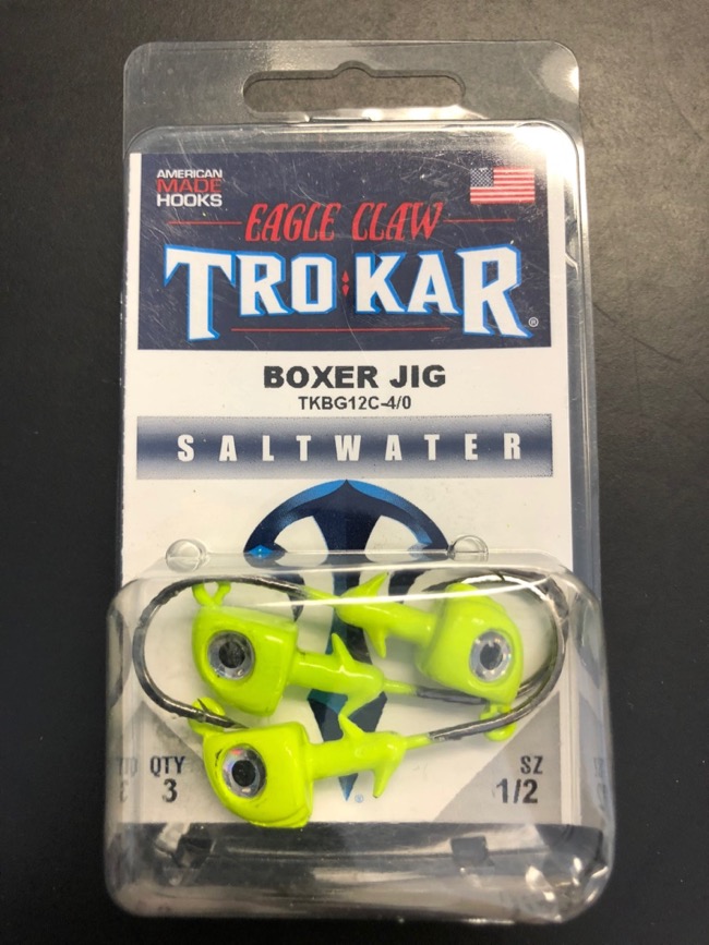 Eagle Claw 1/2oz Saltwater Box Jig with Eyes + 4/0 Hook - 3/pk ~ Chartruese-0