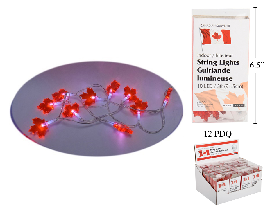 Canada 10 LED Maple Leaf String Lights ~ 3' Long-0