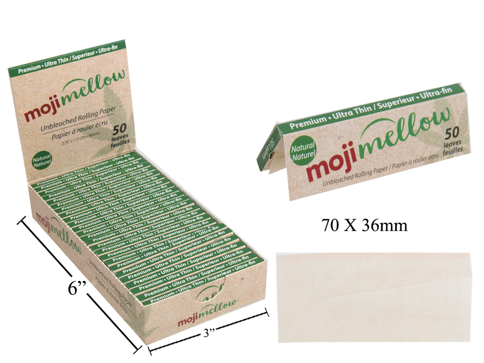 MojiMellow Natural Unbleached Rolling Paper - 50 per pack - 70 x 36mm ~ 25 packs per case-0
