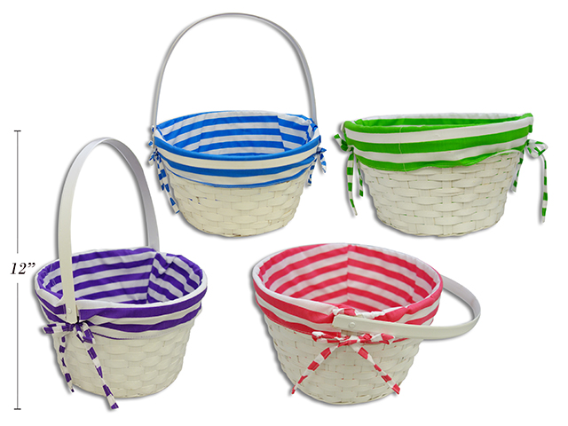 Easter White Bamboo Lined Basket with Movable Handle ~ 12"-0