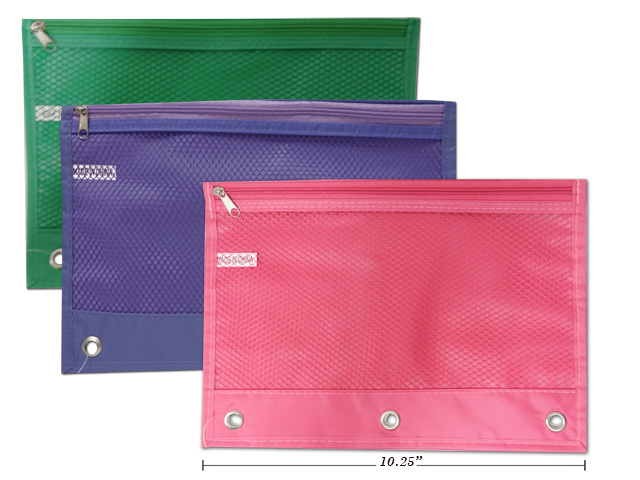 Selectum Pencil Case with Mesh, Zipper & 3 Holes for Binder ~ 7.25" x 10.5" -0