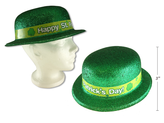 St. Patrick's Day Printed Gltter PVC Derby Hat-0