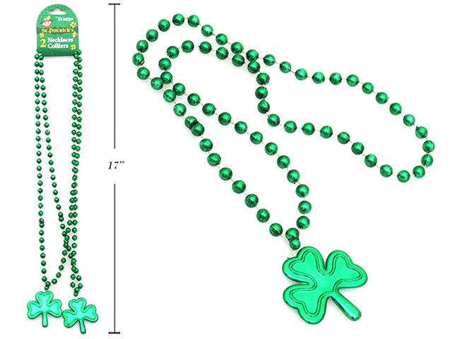 St. Patrick's Shamrock Beaded Necklace - 32"L ~ 2 per pack-0