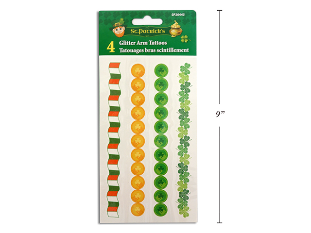 St. Patrick's Day Glitter Arm Tattoos ~ 4 per pack-0
