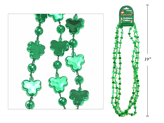 St. Patrick's Day Beaded Mini Shamrock Necklace - 33"L ~ 3 per pack-0