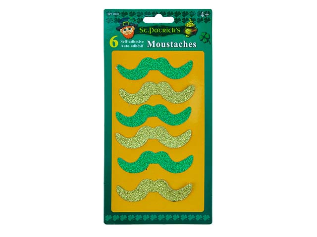 St. Patrick's Day Glitter Adhesive Moustaches ~ 6 per pack-0