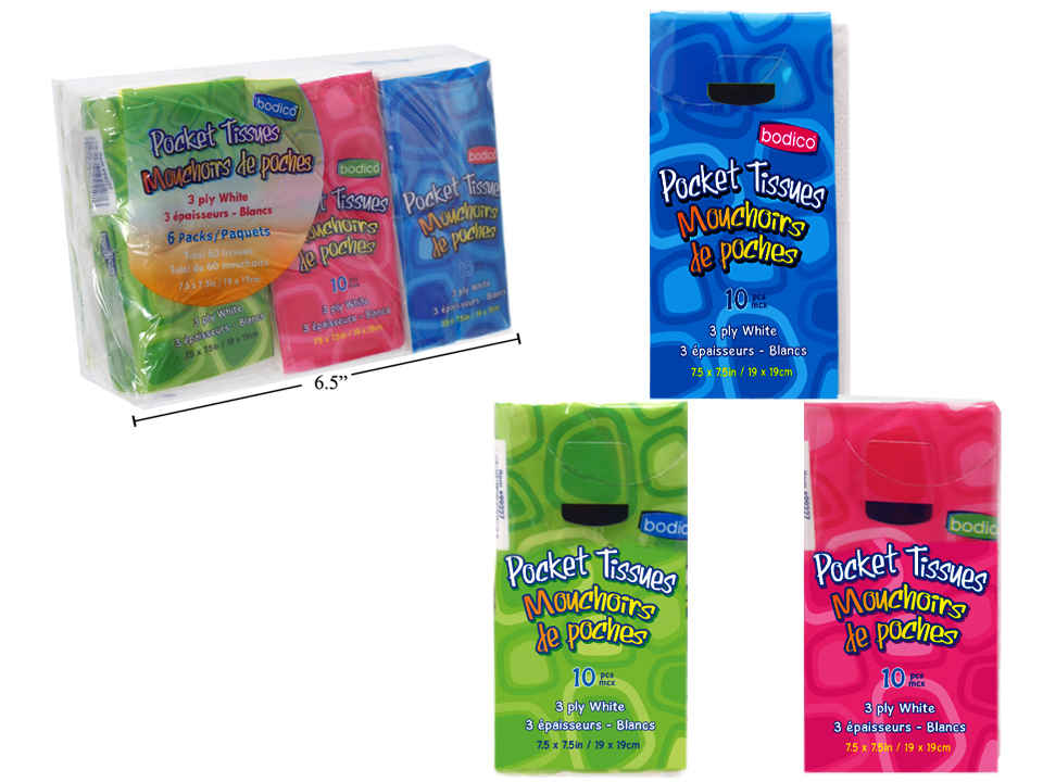Bodico Pocket Tissues - 3-Ply, 10 per pack ~ 6 packs per package-0