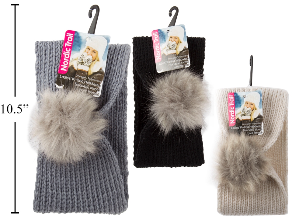 Ladies Knitted Headband with Faux Fur-0